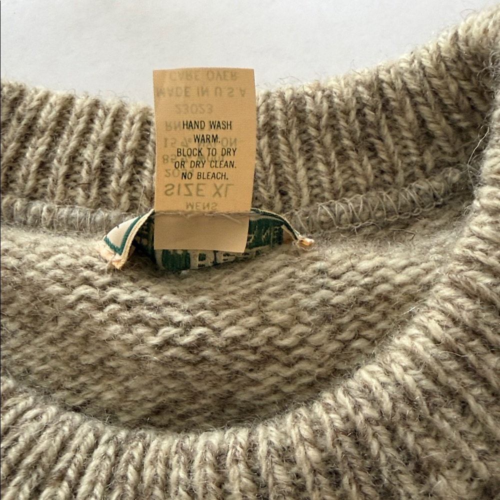 L.L. Bean True Vintage 80’s Ragg Wool Rugby Stripe Sweater Tan Navy Men’s XL - Picture 5 of 13